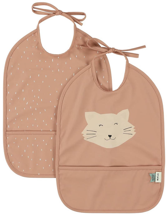 Trixie afwasbare slabbetjes set - waterdicht slabbetje mrs. cat 2-pack roze.