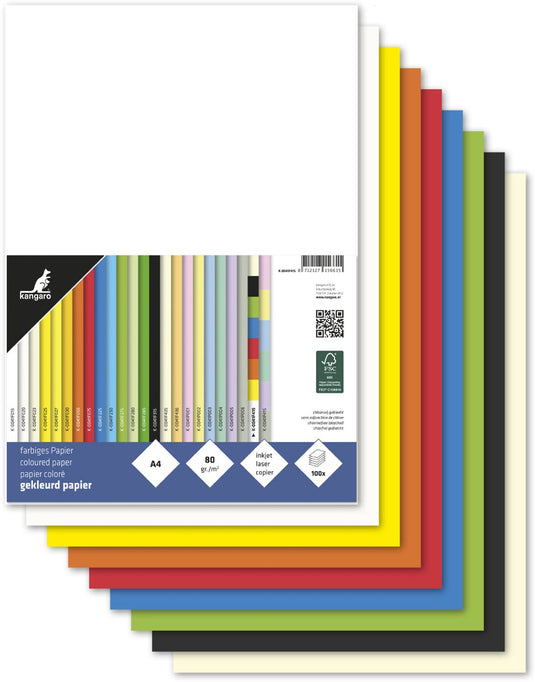Kangaro papier - formaat a4 - 80 grams - assorti pak 100 vel