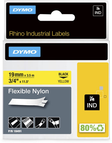 Dymo labeltape rhino zwart op geel 19mm x 3.5m