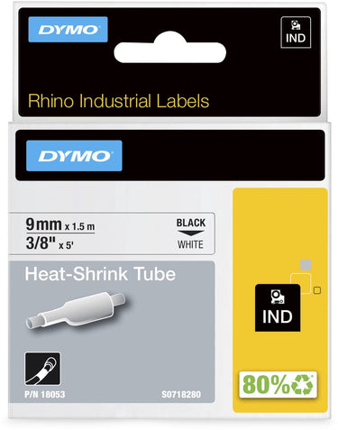 Dymo rhino industriële heat-shrink tube-labels | 9 mm x 1,5 m | zwarte afdruk op wit | voor rhino labelprinters