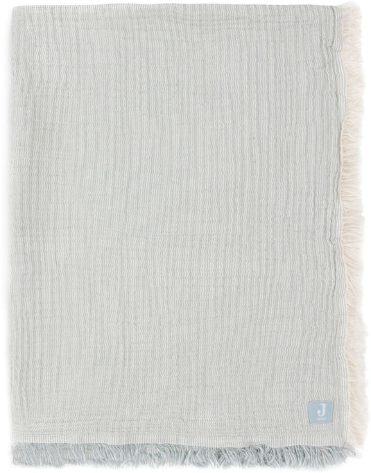 Jollein deken ledikant 120x120cm - fringe stripe sea green ivory - gots