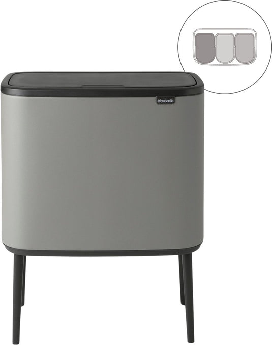 Brabantia bo touch bin prullenbak - 3 x 11 liter - afvalscheiding - mineral concrete grey