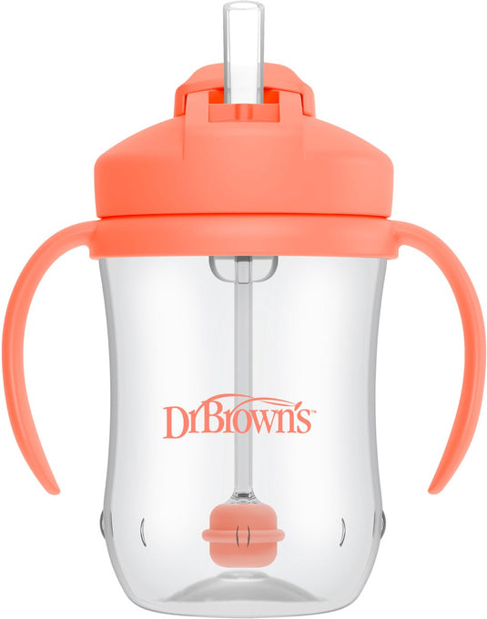 Dr. brown's baby's eerste rietjesbeker - koraal - 270 ml - vanaf 6 maanden