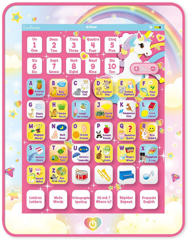 Lexibook tablette éducative bilingue licorne en français et en anglais