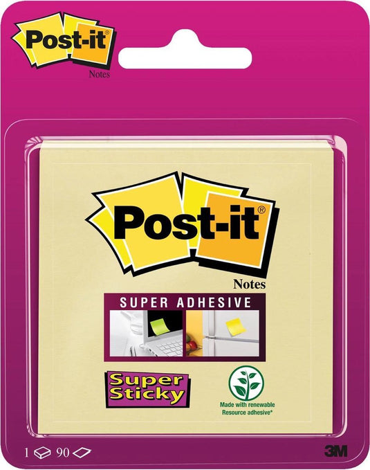 Post-it super sticky notes, ft 76 x 76 mm, geel, blister van 90 vel