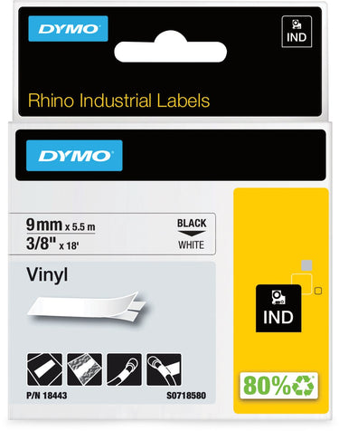 Dymo labeltape 18443 9mmx5.5m zwart, wit