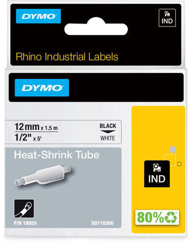 Dymo heat krimpkous rhino 18055 12mmx1.5m wit