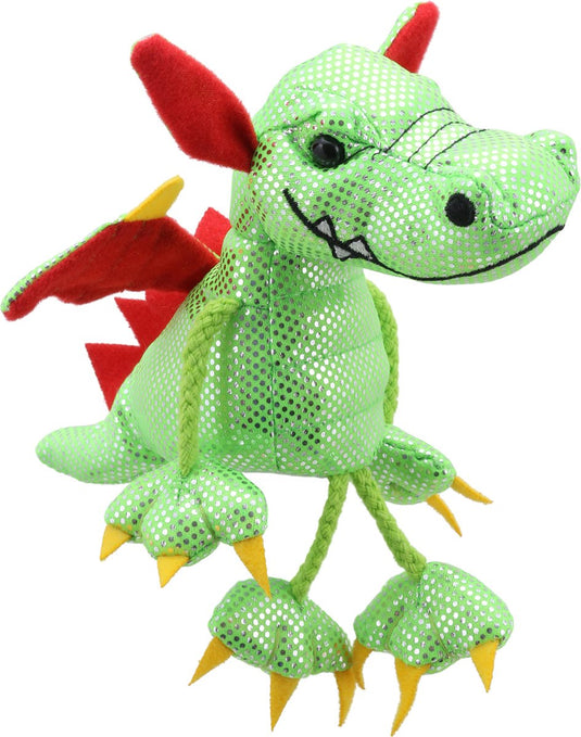 The puppet company vingerpop groene draak speelgoed popje.