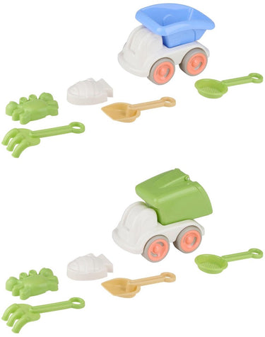 Eddy toys strand speelgoed vrachtwagen set 6-delig - kiepwagen strandspeelgoed met hark en schep - zand speelgoed met truck en zandvormen - strandset met kiepwagen - 1 willekeurige set