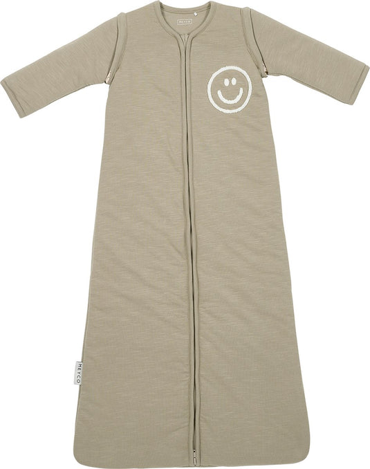 Meyco baby slub met smile applicatie baby slaapzak met afritsbare mouwen - taupe offwhite - 70cm - 2.5 tog