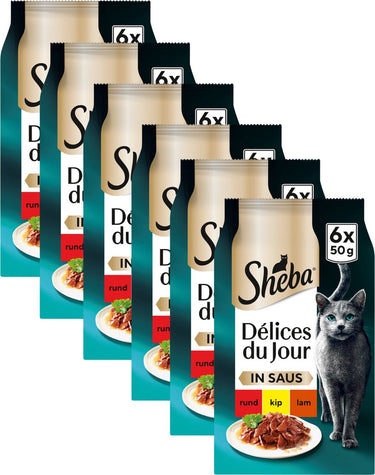 Sheba kattenvoer - délices du jour - traiteur vlees selectie in saus natvoer - 36x50 g