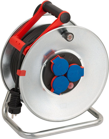Brennenstuhl garant s ip44 kabelhaspel (50 m kabel zwart, plaatstaal, kortstondig gebruik buitenshuis, made in germany) zilver