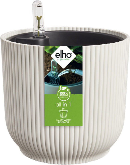 Elho all-in-1 vibes rond 18 + swi 17 - bloempot met watermeter - 100% gerecycled plastic - ø 18 cm - linnen wit