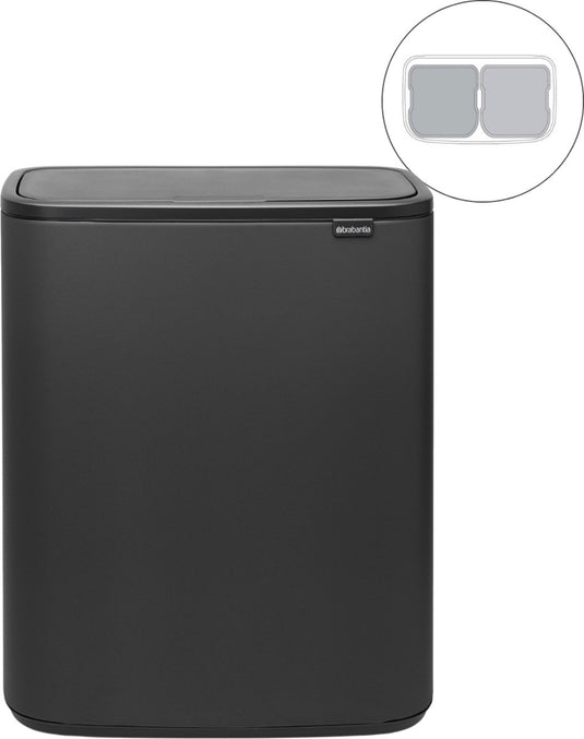 Brabantia bo touch bin prullenbak - 2 x 30 liter - afvalscheiding - mineral infinite grey
