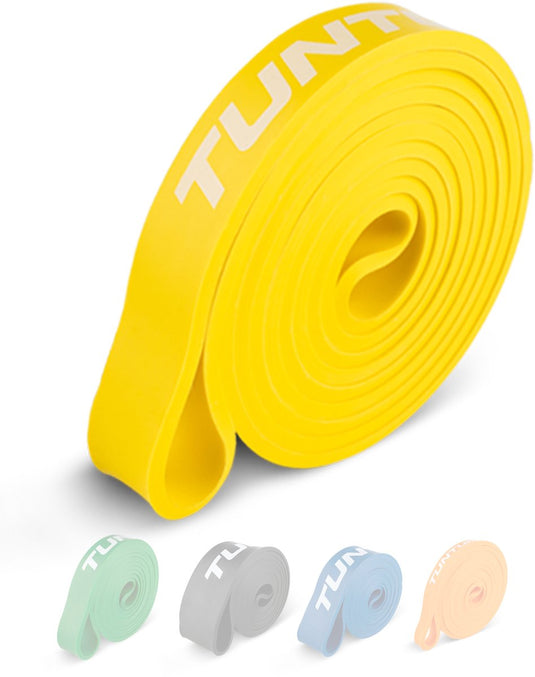Tunturi power band - weerstandsband 5 tot 20 kg – pull up resistance band - fitness elastiek – 104 cm - incl trainingsapp - geel