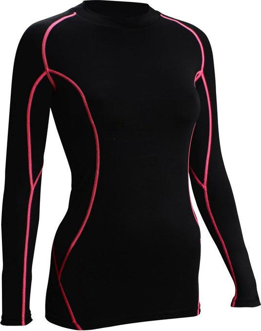 Avento compressieshirt - lange mouw - dames - zwart roze - maat 38