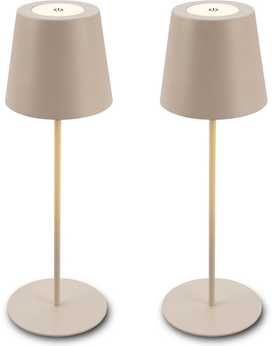 B.k.licht briloner kiki - set van 2 tafellampen opllaadbaar - dimbaar - voor binnen en buiten - in hoogte verstelbaar - warm wit licht - beige