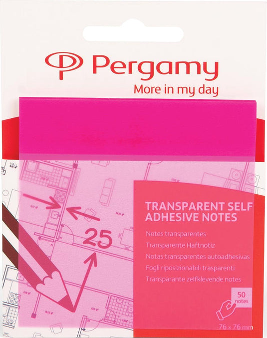 Pergamy transparante notes | ft 76 x 76 mm | 50 vel | roze
