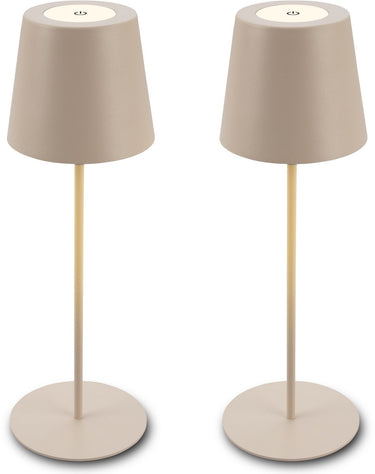 B.k.licht briloner kiki - set van 2 tafellampen opllaadbaar - dimbaar - voor binnen en buiten - in hoogte verstelbaar - warm wit licht - beige