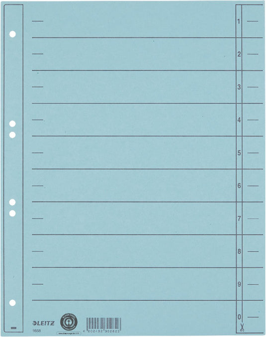Leitz staffeltabblad karton - beschrijfbare tabs, 2 4-rings - voor ordners en ringbanden - lichtblauw