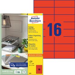 Universele etiketten avery zweckform 3452 105x37mm rood