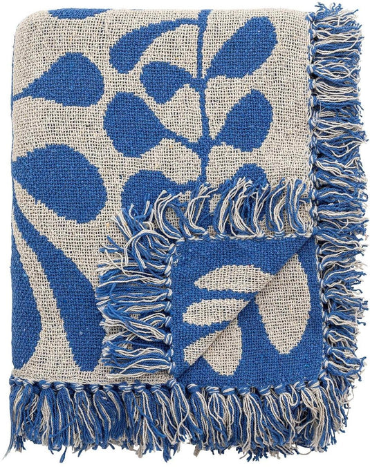 Bloomingville - plaid nevine blauw 160x130cm - gerecycled katoen