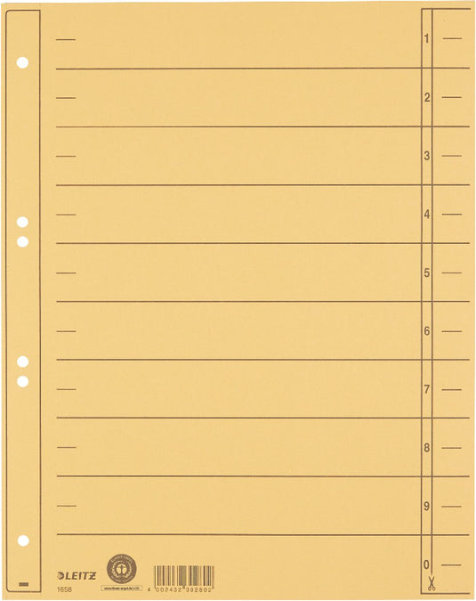 Leitz staffeltabblad karton - beschrijfbare tabs, 2 4-rings - voor ordners en ringbanden - geel