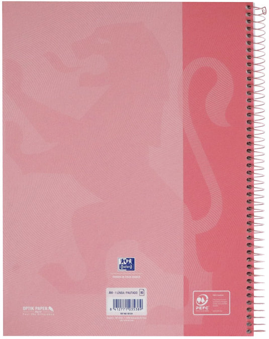 Oxford school europeanbook - notitieboek - gekleurde rand - a4+ - lijn - 80 vel - 4 gaats - hardcover - pastel roze