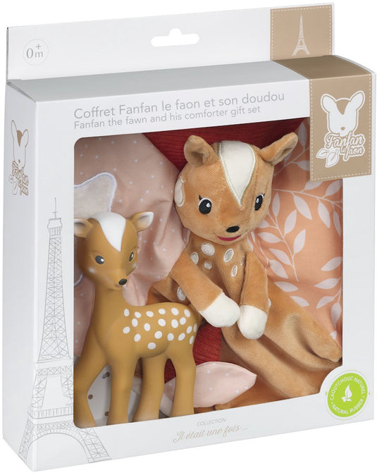Sophie de giraf fanfan het hertje cadeauset - inclusief bijtspeeltje en zacht knuffeldoekje - perfect kraamcadeau voor baby's