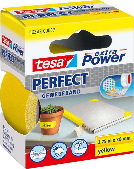 Tesa perfect 56343-00037-03 textieltape extra power geel (l x b) 2.75 m x 38 mm 1 stuk(s)