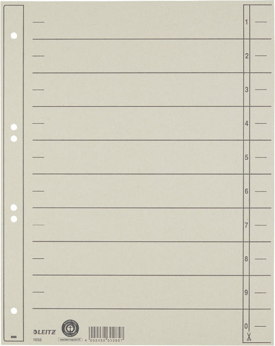 Leitz staffeltabblad karton - beschrijfbare tabs, 2 4-rings - voor ordners en ringbanden - grijs