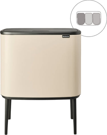 Brabantia bo touch bin prullenbak - 3 x 11 liter - afvalscheiding - soft beige