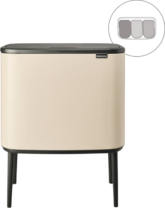 Brabantia bo touch bin prullenbak - 3 x 11 liter - afvalscheiding - soft beige