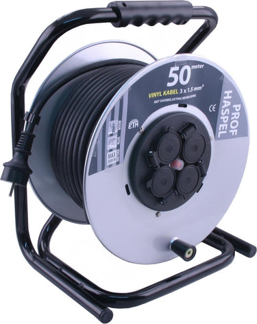Q-link kabelhaspel - prof - randaarde - 3 x 1.5 mmâ² - spatwaterdicht (ip44) - 50 m - neopreen - staal - grijs