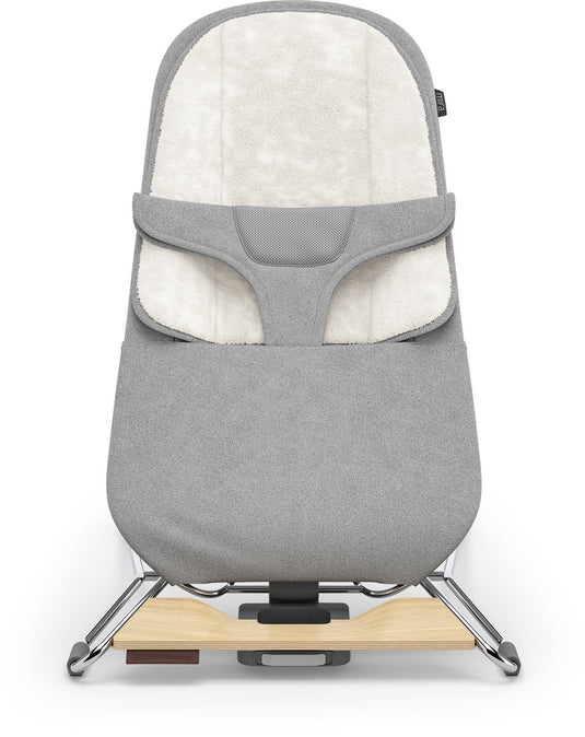 Uppababy - mira stella - wipstoel - bouncer - grijs - zilveren frame met houten voet - baby en peuter - 2-in-1 schommelstoel - relax