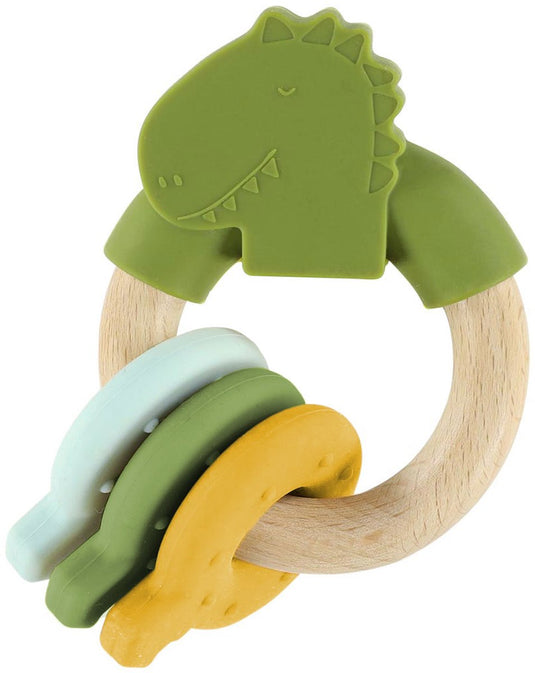 Trixie houten actviteitenring met silicone mr. dino â€“ 0m+ â€“ bijtspeelgoed - leuk als kraamcadeau