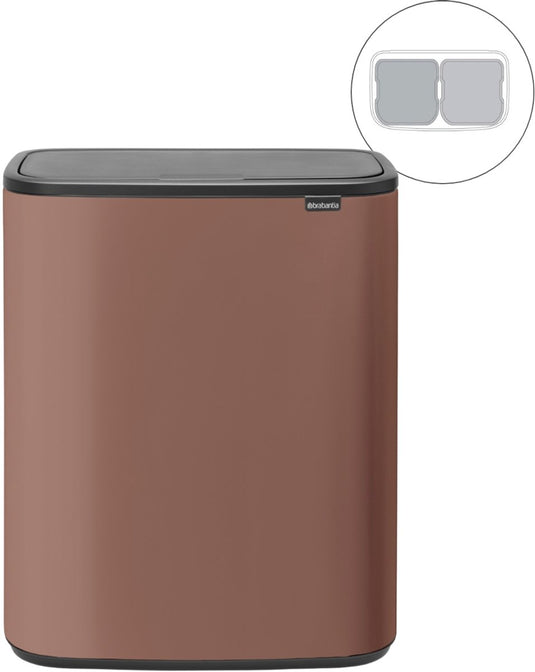 Brabantia bo touch bin prullenbak - 2 x 30 liter - afvalscheiding - satin taupe