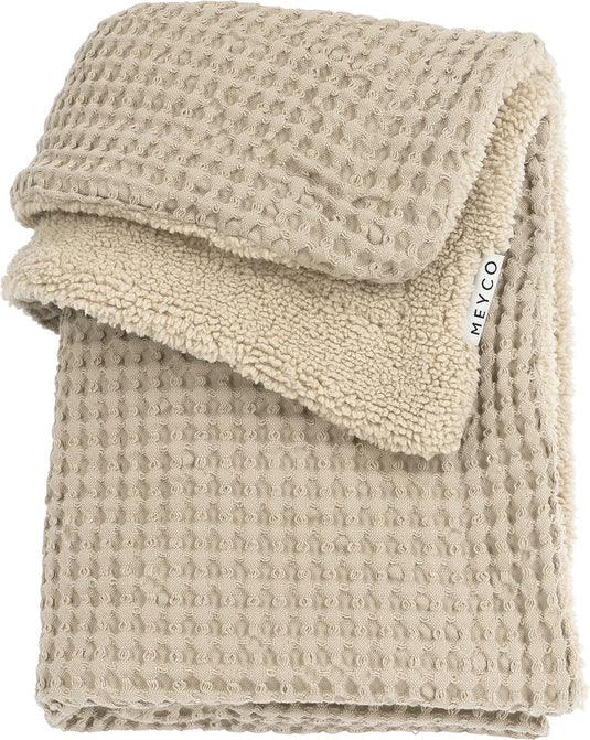 Meyco baby wafel teddy wiegdeken - sand - 75x100cm - 2.0 tog