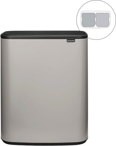 Brabantia bo touch bin prullenbak - 2 x 30 liter - afvalscheiding - soft grey