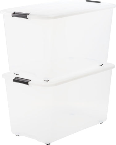 Iris topbox opbergbox - 70l - kunststof - met wielen - transparant - set van 2