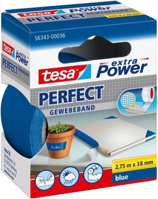 Tesa perfect 56343-00036-03 textieltape extra power blauw (l x b) 2.75 m x 38 mm 1 stuk(s)