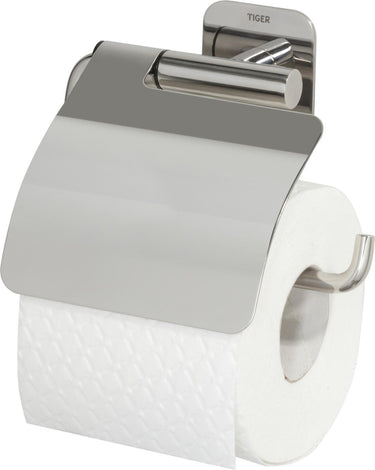 Tiger colar - wc rolhouder met klep - zonder te boren - toiletrolhouder zelfklevend - rvs gepolijst