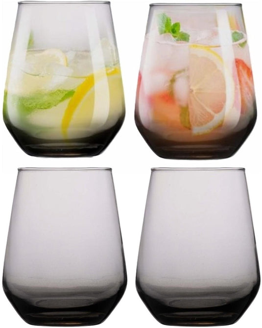 Alpina tumbler smoke waterglazen drinkglazen - 4x stuks - 450 ml - luxe glazen - grijs - semi transparant - voor frisdrank en water