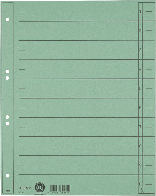 Leitz staffeltabblad karton - beschrijfbare tabs, 2 4-rings - voor ordners en ringbanden - groen