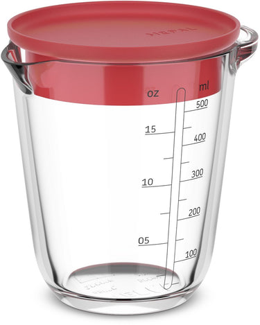 Mepal glas maatbeker met deksel chef it - 500 ml - maataanduiding - vaatwasmachine-. magnetron- en ovenbestendig - bakspullen - coral