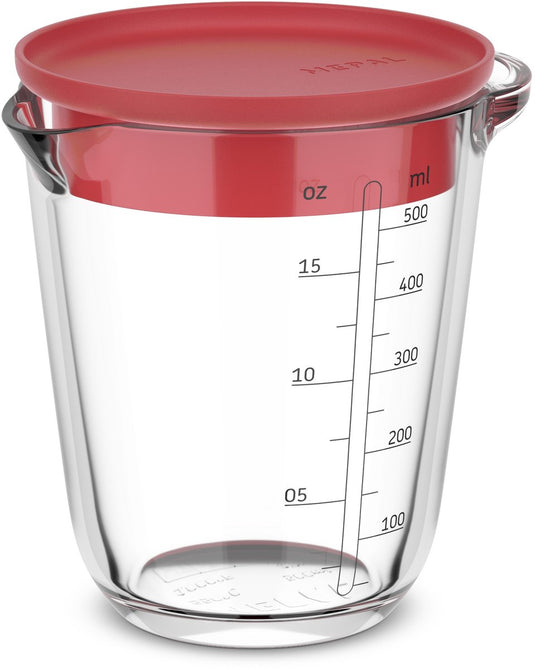 Mepal glas maatbeker met deksel chef it - 500 ml - maataanduiding - vaatwasmachine-. magnetron- en ovenbestendig - bakspullen - coral