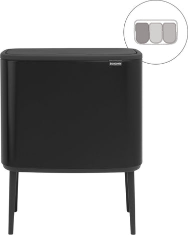 Brabantia bo touch bin prullenbak - 3 x 11 liter - afvalscheiding - matt black