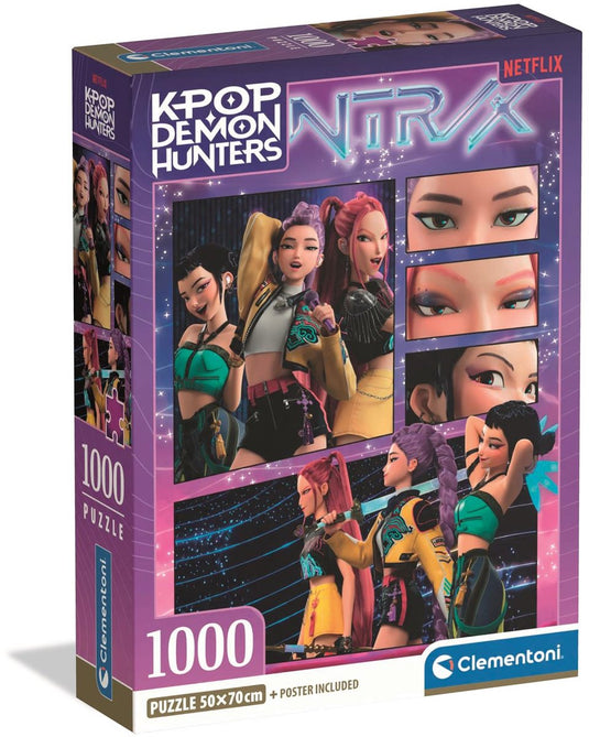 Clementoni k-pop demon hunters puzzel 1000 stukjes - compact huntrix legpuzzel - kpop cadeau voor volwassenen vanaf 14 jaar