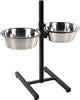Flamingo voerbak hond – duo dinner staander otis zilver zwart 2x4l – verstelbare eet- en drinkpot met inox kommen