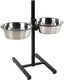 Flamingo voerbak hond – duo dinner staander otis zilver zwart 2x4l – verstelbare eet- en drinkpot met inox kommen